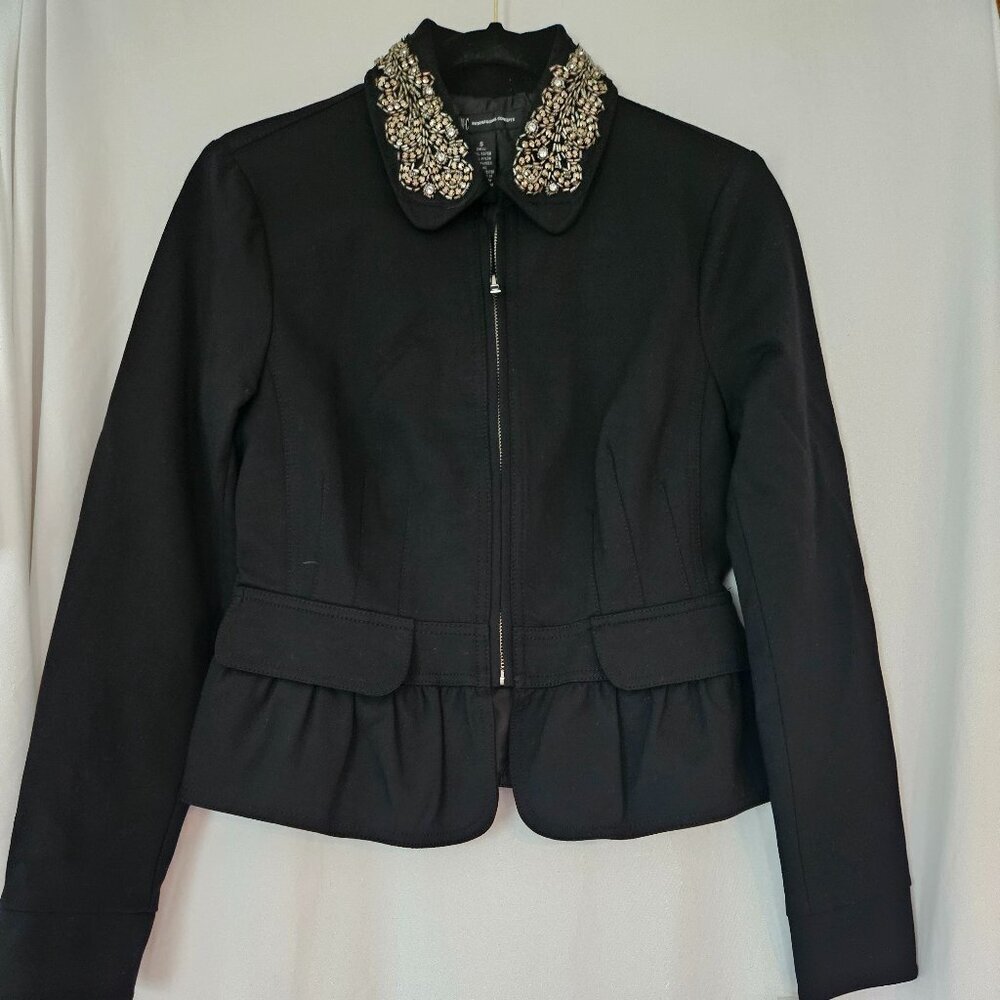 INC International Concepts Black Beaded Collar Flap Pocket Peplum Jacket S NWT